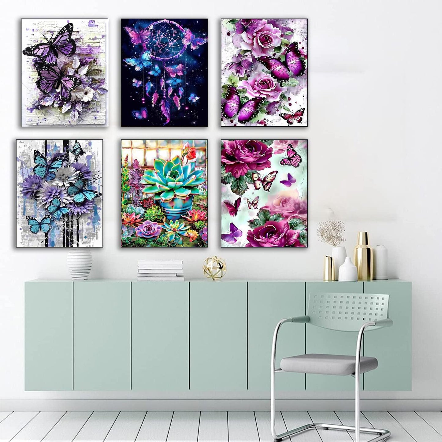 DOTZSO 5D Diamond Painting Kits for Adults, Diamond Arts Kits Diamond Art Sets,Gem Painting by Number Kits for Adults Beginners Home Wall Decor 11.8x15.7 Inches 6 Pack Butterfly