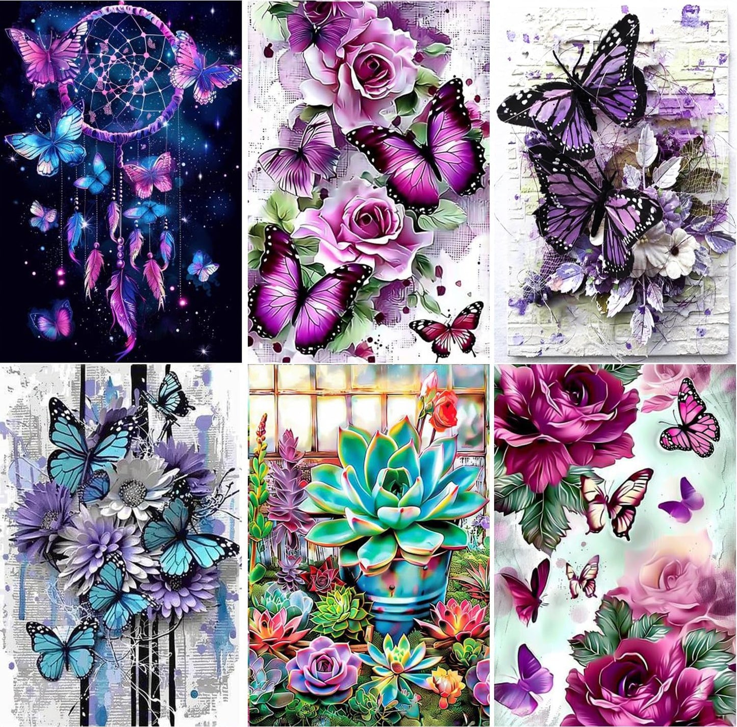 DOTZSO 5D Diamond Painting Kits for Adults, Diamond Arts Kits Diamond Art Sets,Gem Painting by Number Kits for Adults Beginners Home Wall Decor 11.8x15.7 Inches 6 Pack Butterfly